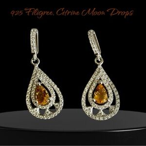 Elegant Citrine and 925 Silver Filigree Earrings‎